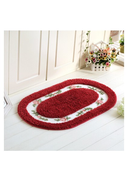 Tuoyuan Kırmızı Yaklaşık 50X80 cm 6 Boyutları Kare Paspas Zemin Halı Oturma Odası Yatak Odası Koridor Su Emme Kaymaz Banyo Paspas Tuvalet Halı Ayak Pedi (Yurt Dışından)