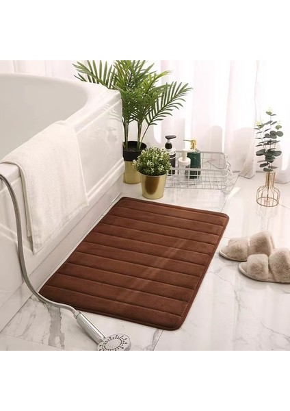 Çizgili Kahve 40X60 cm Arnavut Kaldırımı Kabartmalı Banyo Banyo Paspas Mercan Polar Kaymaz Küvet Halı Zemin Halı Duş Odası Paspas Hafızalı Köpük Ped (Yurt Dışından)