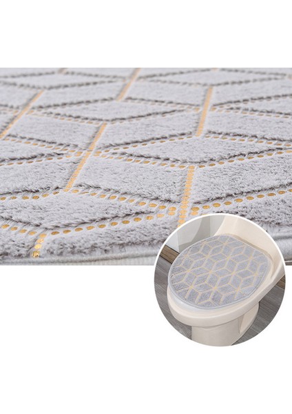 Gri Set Flanel Tuvalet Tuvalet Paspas Banyo Halı Baskı Şerit Bronzlaştırıcı Kaymaz Mat Emici Ayak Pedi Banyo Banyo Aksesuarları (Yurt Dışından) modelleri