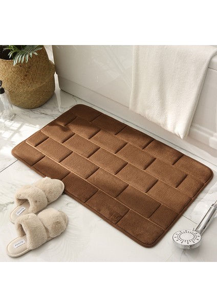 Kahve 40X60 cm Kabartmalı Tuğla Desen Banyo Banyo Paspas Küvet Zemin Halı Bellek Köpük Ev Tuvalet Halıları Su Emme Kaymaz Ped (Yurt Dışından)
