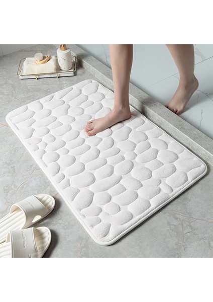 Beyaz 50 cm x 80 cm Arnavut Kaldırımı Kabartmalı Banyo Banyo Paspas Mercan Polar Kaymaz Halı Küvet Zemin Halı Duş Odası Paspas Bellek Köpük Ped (Yurt Dışından)