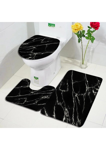 4169A-3PCS Set 40X60CM-15.7X23.6IN Soyut Mermer Banyo Paspas Seti Gri Altın Dokulu Desen Modern Minimalist Banyo Dekor Halı Kaymaz Kilimler Tuvalet Kapağı Kapağı (Yurt Dışından)