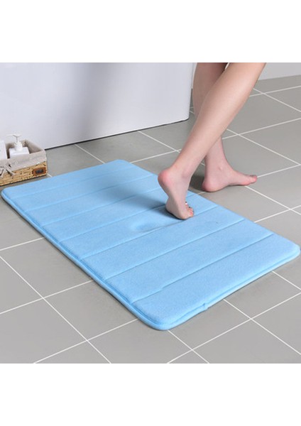 Açık Mavi 500MMX800MM 50X80CM Ev Banyo Paspası Mercan Polar Banyo Halısı Su Emme Kaymaz Bellek Köpük Emici Yıkanabilir Halı Tuvalet Zemin Mat (Yurt Dışından)
