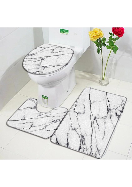 4164A-3PCS Set 40X60CM-15.7X23.6IN Soyut Geometrik Banyo Paspas Seti Mavi Yeşil Kahverengi Yaratıcı Dalga Desenli Mermer Halı Banyo Dekor Halı Kaymaz Tuvalet Kapağı Paspasları (Yurt Dışından)
