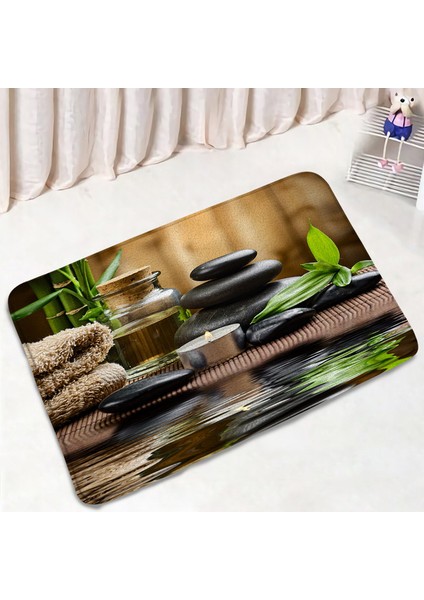 DD-4951C 45X75CM-17.7X29.5IN Okyanus Plaj Banyo Paspas Seti Zen Yeşil Bambu Lotus Hindistan Cevizi Ağacı Modern Soyut Mermer Banyo Dekor Kaymaz Halı Tuvalet Kapağı Kapağı (Yurt Dışından)