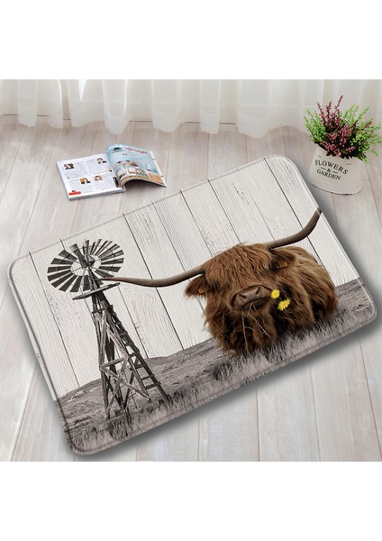 DD-3248AI 60X40CM-23.6X15.7IN Çiftlik Hayvanı Yayla Inek Kapı Paspasları Kahverengi Sığır Çim Retro Ahşap Pazen Banyo Paspas Ev Odası Mutfak Banyo Dekor Kaymaz Halı (Yurt Dışından)