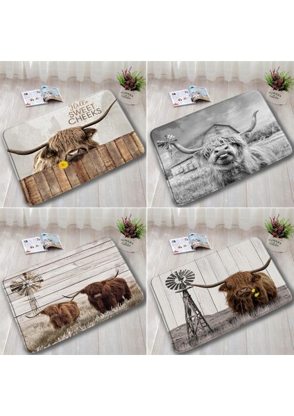 DD-3248AI 60X40CM-23.6X15.7IN Çiftlik Hayvanı Yayla Inek Kapı Paspasları Kahverengi Sığır Çim Retro Ahşap Pazen Banyo Paspas Ev Odası Mutfak Banyo Dekor Kaymaz Halı (Yurt Dışından) fiyatları