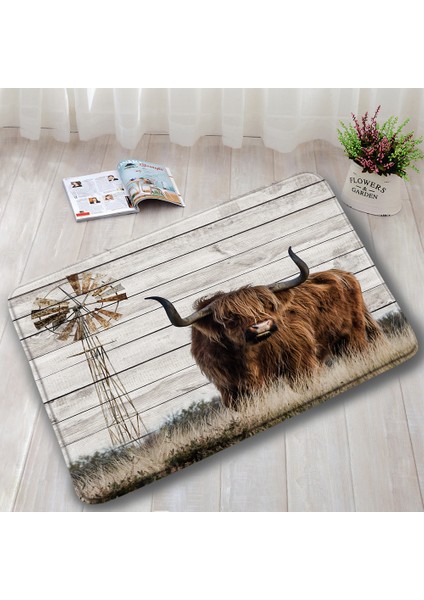 DD-3248AI 60X40CM-23.6X15.7IN Çiftlik Hayvanı Yayla Inek Kapı Paspasları Kahverengi Sığır Çim Retro Ahşap Pazen Banyo Paspas Ev Odası Mutfak Banyo Dekor Kaymaz Halı (Yurt Dışından) fırsatları