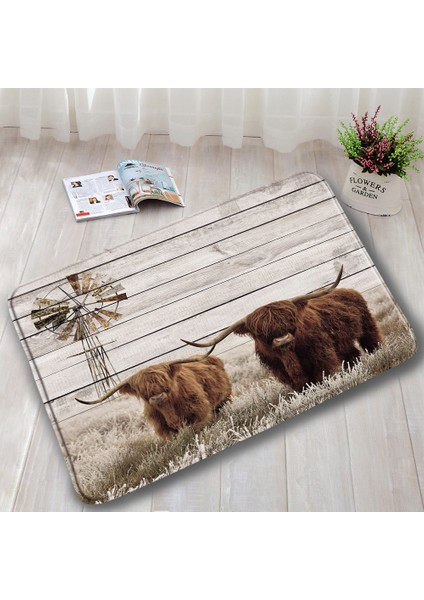 DD-3248AI 60X40CM-23.6X15.7IN Çiftlik Hayvanı Yayla Inek Kapı Paspasları Kahverengi Sığır Çim Retro Ahşap Pazen Banyo Paspas Ev Odası Mutfak Banyo Dekor Kaymaz Halı (Yurt Dışından) indirimleri