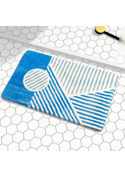 Dikdörtgen-Mavi 40X60CM Çizgili Banyo Paspasları Dikdörtgen Su Emici Zemin Halısı Kaymaz Duş Mat Tuvalet Kapı Giriş Paspası Banyo Dekorasyonu (Yurt Dışından)