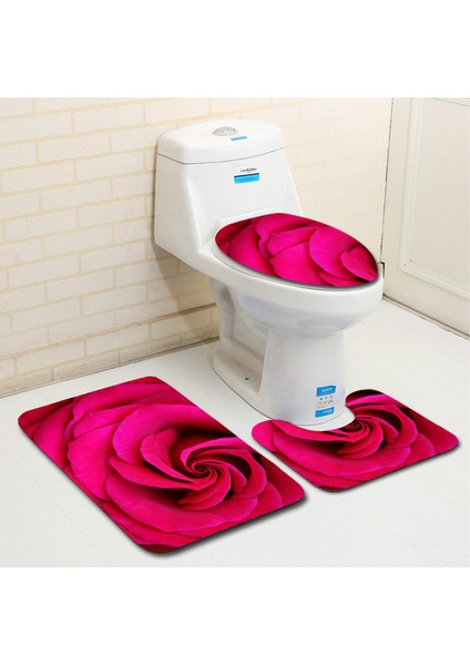 Rose 04 Büyük Boy-3 Adet 3 Adet Gül Desenli Banyo Paspas Seti Flanel Banyo Halı Seti Tuvalet Zemin Mat Banyo Duş Odası Emici Ayak Mat Tuvalet Paspasları (Yurt Dışından)