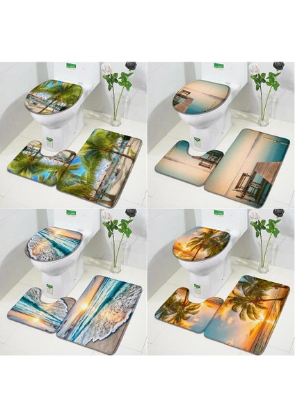 DD-2936W 40X60 Cm-3 Adet Set Okyanus Plaj Banyo Paspasları Setleri Palmiye Ağaçları Tropikal Hawaii Doğa Manzara Mutfak Kapı Kilim Banyo Dekor Kaymaz Tuvalet Kapağı Mat (Yurt Dışından) fiyatları