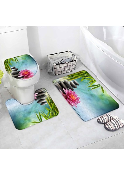 136CY-3PCS Set 45X75CM-17.7X29.5IN Çiçek Parfüm Banyo Paspasları Setleri Kelebek Pembe Çiçek Siyah Beyaz Çizgili Baskı Kapı Kilim Banyo Dekor Kaymaz Tuvalet Kapağı Mat (Yurt Dışından)