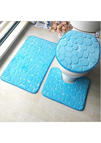 Blue-3pcs 3'lü Set Banyo Banyo Paspas Seti Tuvalet Yumuşak Kaymaz 2pcs Banyo Paspas Banyo Halısı Duş Halı Seti Tuvalet Kapağı Kapağı Paspaslar (Yurt Dışından)