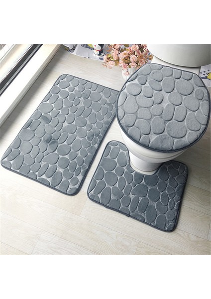 Blue-3pcs 3'lü Set Banyo Banyo Paspas Seti Tuvalet Yumuşak Kaymaz 2pcs Banyo Paspas Banyo Halısı Duş Halı Seti Tuvalet Kapağı Kapağı Paspaslar (Yurt Dışından)