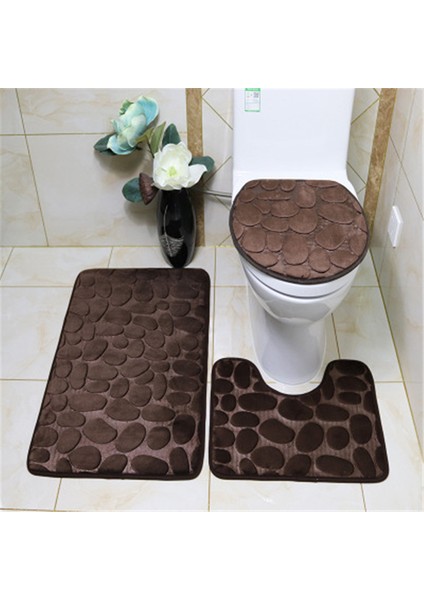 Blue-3pcs 3'lü Set Banyo Banyo Paspas Seti Tuvalet Yumuşak Kaymaz 2pcs Banyo Paspas Banyo Halısı Duş Halı Seti Tuvalet Kapağı Kapağı Paspaslar (Yurt Dışından)