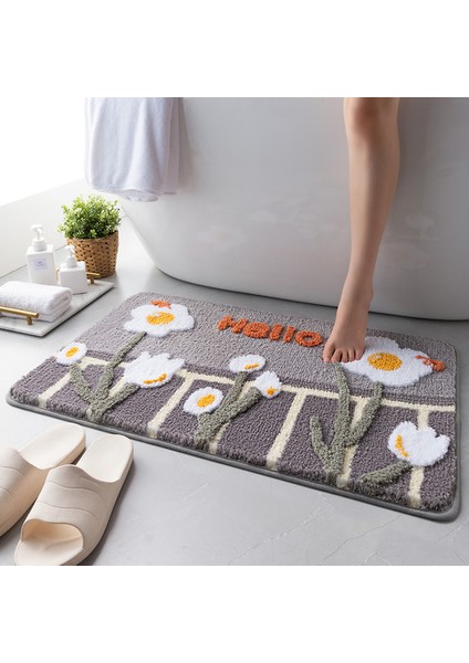 Hello-Gri 50X80CM Inyahome Duş ve Banyo Odası Çiçekli Zemin Mat Halı Kilimler Su Emici Kaymaz Yumuşak Mikrofiber Banyo Paspasları Makinede Yıkanabilir (Yurt Dışından)