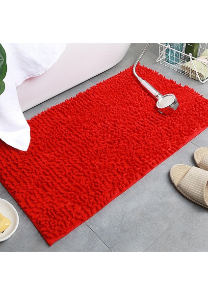 Kırmızı 80X120 cm Büyük Boy Şönil Banyo Paspas Banyo Halısı Küvet Yatak Yan Ayak Pedi Tuvalet Zemin Halıları Mutfak Paspas Kaymaz Düz Renk (Yurt Dışından)