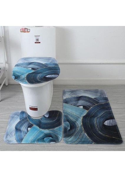 Style2 Mürekkep Yeni Flanel Halı Banyo Tuvalet 3 Takım Şerit Baskı Anti Kayma Aşınmaya Dayanıklı Paspaslar Banyo Duş Halıları Aksesuarları 2022 (Yurt Dışından)