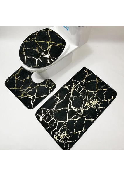 Style2 Mürekkep Yeni Flanel Halı Banyo Tuvalet 3 Takım Şerit Baskı Anti Kayma Aşınmaya Dayanıklı Paspaslar Banyo Duş Halıları Aksesuarları 2022 (Yurt Dışından) fiyatları