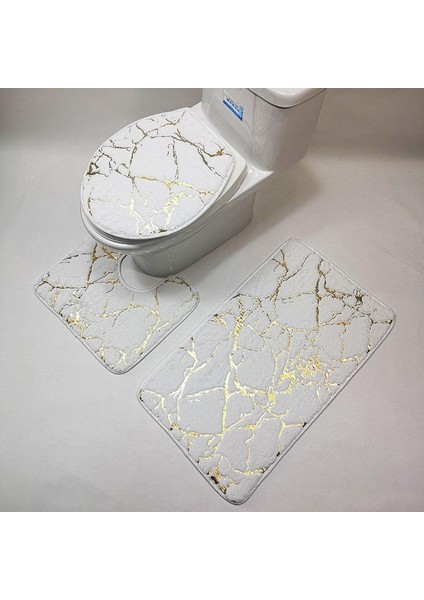 Style2 Mürekkep Yeni Flanel Halı Banyo Tuvalet 3 Takım Şerit Baskı Anti Kayma Aşınmaya Dayanıklı Paspaslar Banyo Duş Halıları Aksesuarları 2022 (Yurt Dışından) fırsatları