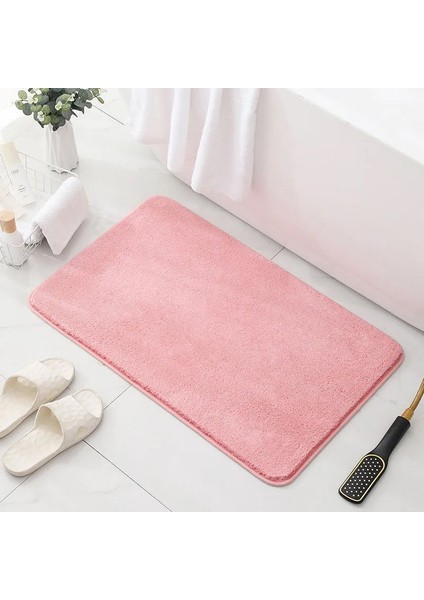 Pembe 80X120 cm Düz Renk Kabarık Banyo Paspas Kaymaz Banyo Halıları Paspas Tuvalet Emici Zemin Halı Yanında Küvet Lavabo Yıkanabilir (Yurt Dışından)