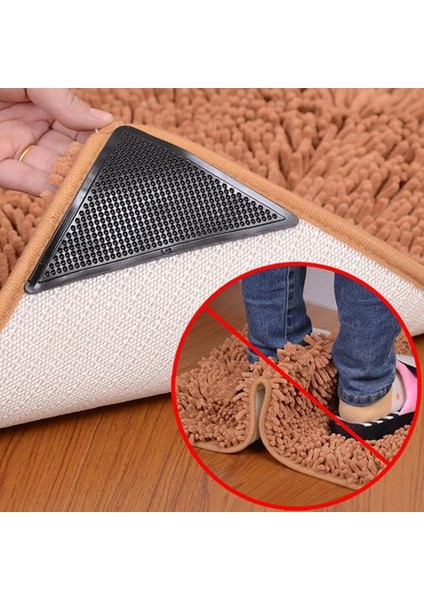 Siyah 4 Adet/takım Üçgen Yıkanabilir Yeniden Kullanılabilir Halı Tutucu Anti-Skid Kauçuk Mat Kaymaz Yama Bandı Fayans Zeminler Halılar Köşeler Pedi (Yurt Dışından) fırsatları