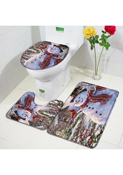 80472J-3PCS Set 45X75CM-17.7X29.5IN Noel Banyo Paspasları Seti Kırmızı Çiftlik Kamyonu Noel Ağacı Sedir Kış Orman Manzarası Yeni Yıl Halı Banyo Dekor Halı Tuvalet Kapağı Mat (Yurt Dışından)