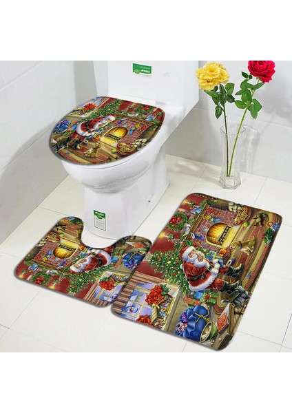 80475J-3PCS Set 40X60CM-15.7X23.6IN Noel Banyo Paspasları Seti Kırmızı Çiftlik Kamyonu Noel Ağacı Sedir Kış Orman Manzarası Yeni Yıl Halı Banyo Dekor Halı Tuvalet Kapağı Mat (Yurt Dışından)