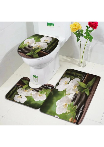 05045J-3PCS Set 45X75CM-17.7X29.5IN Mor Orkide Zen Banyo Paspasları Setleri Beyaz Mum Siyah Masaj Taşı Asya Spa Modern Kapı Kilim Ev Banyo Dekor Tuvalet Kapağı Mat (Yurt Dışından)