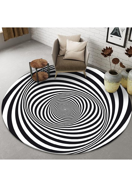 Yeşil 1200 mm x 1200 mm Yowoo 2022 Yeni Siyah ve Beyaz Stereo Görüş Yuvarlak Halı Oturma Odası Yatak Odası Sehpa Paspas 3D Yanılsama Tuzağı (Yurt Dışından)