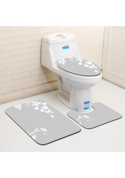 Çiçek 09 3 Adet Zeegle Çiçek Baskılı 3 Adet/takım Tuvalet Banyo Paspaslar Için Kaymaz Paspaslar Banyo Emici Banyo Halısı Için Flanel Halı (Yurt Dışından)