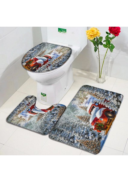 DD-80475J 45X75CM-17.7X29.5IN Noel Banyo Paspas Seti Kırmızı Çiftlik Kamyonu Noel Ağacı Sedir Kış Orman Manzarası Yeni Yıl Halı Banyo Dekor Halı Tuvalet Kapağı Mat (Yurt Dışından)