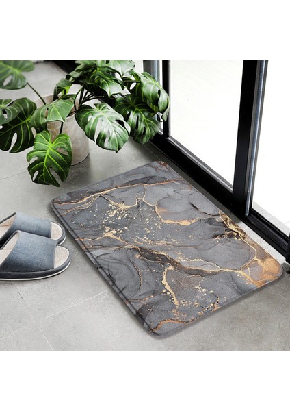 DD-83770J 40X60CM-15.7X23.6IN Soyut Mermer Banyo Paspas Seti Gri Dokulu Desen Modern Lüks Ev Zemin Halı Banyo Dekoratif Kaymaz Halı U Şekli Paspaslar (Yurt Dışından)