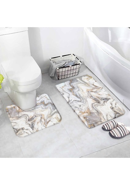 DD-83770J 40X60CM-15.7X23.6IN Soyut Mermer Banyo Paspas Seti Gri Dokulu Desen Modern Lüks Ev Zemin Halı Banyo Dekoratif Kaymaz Halı U Şekli Paspaslar (Yurt Dışından) modelleri