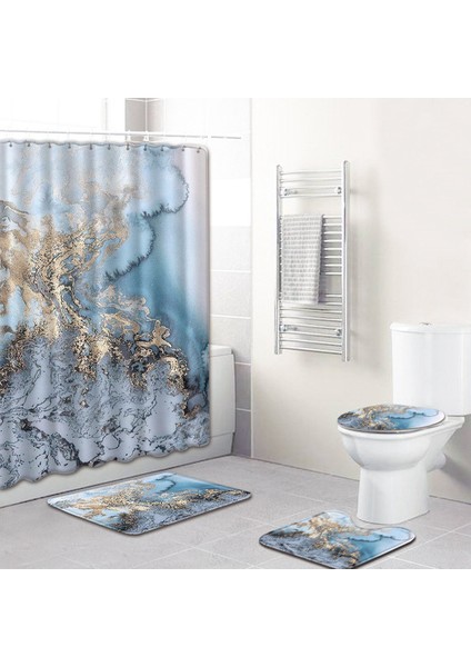Stil 7 Küçük Boy Zeegle Mermer Desen Banyo Paspası Duş Perdesi Seti Kaymaz Ayaklı Halı Kapak Tuvalet Kapağı Banyo Paspası Duş Perdesi ile (Yurt Dışından)