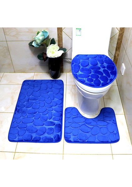 Koyu Mavi-3pcs Tuvalet Yumuşak Mat Emici 2pcs Set 3'lü Set Mat Olmayan Zemin Duş Halısı Kayma Banyo Banyo Halıları Banyo Kapağı Arnavut Kaldırımı Kapağı (Yurt Dışından)