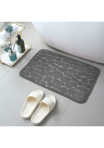 Gri 40X60CM Ev Banyo Paspas Kaymaz Çakıl Halı Emici Lavabo Yatak Odası Zemin Tuvalet Bellek Köpük Yıkanabilir Halı Banyo Dekor Mat. (Yurt Dışından)