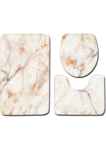 Y181009-C002 50X80 cm Zeegle 3 Adet Banyo Paspas Seti Mermer Desen Banyo Halıları Kaymaz Banyo Paspas Ayaklı Halı U-Şekilli Tuvalet Halısı Banyo Halısı (Yurt Dışından)