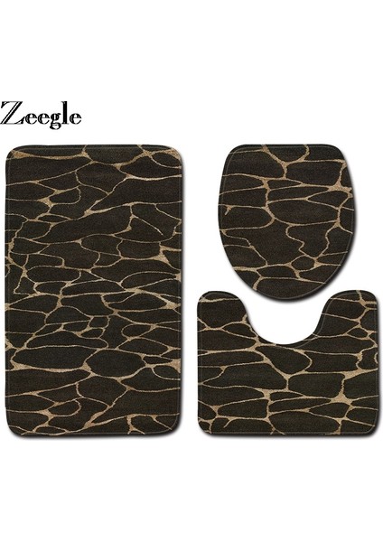 Y181009-C002 50X80 cm Zeegle 3 Adet Banyo Paspas Seti Mermer Desen Banyo Halıları Kaymaz Banyo Paspas Ayaklı Halı U-Şekilli Tuvalet Halısı Banyo Halısı (Yurt Dışından)