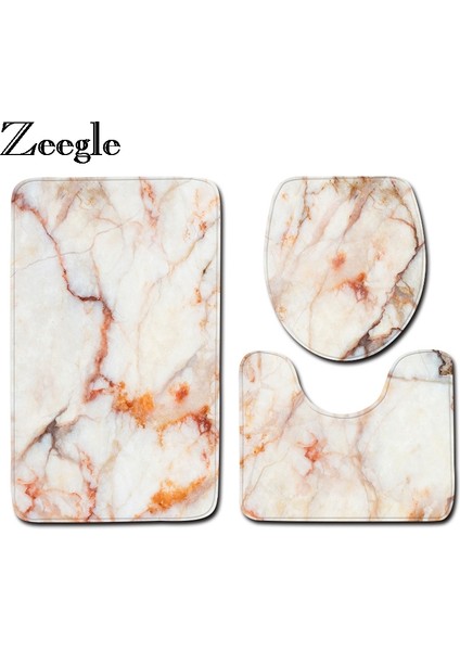 Y181009-C002 50X80 cm Zeegle 3 Adet Banyo Paspas Seti Mermer Desen Banyo Halıları Kaymaz Banyo Paspas Ayaklı Halı U-Şekilli Tuvalet Halısı Banyo Halısı (Yurt Dışından)