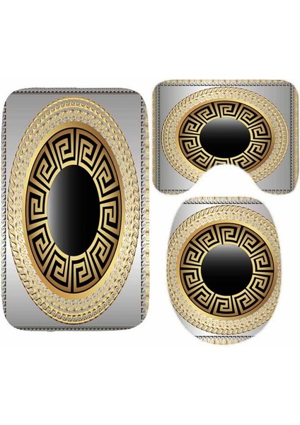 C 40X60CM 3pcs Lüks Siyah Altın Yunan Anahtar Menderes Sınır Banyo Halı Seti Modern Geometrik Süslü Banyo Kapı Mat Tuvalet Zemin Halı Dekor Için (Yurt Dışından)