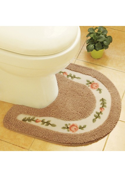 1 Adet Oval Deve Halı 50X50CM Pastoral Stil Tuvalet Halısı Çiçek Desenli Banyo Paspas Seti U Şekli Tuvalet Halıları Zemin Dekor Banyo Paspas Seti Fiber Tuvalet Kapağı Kapağı (Yurt Dışından)