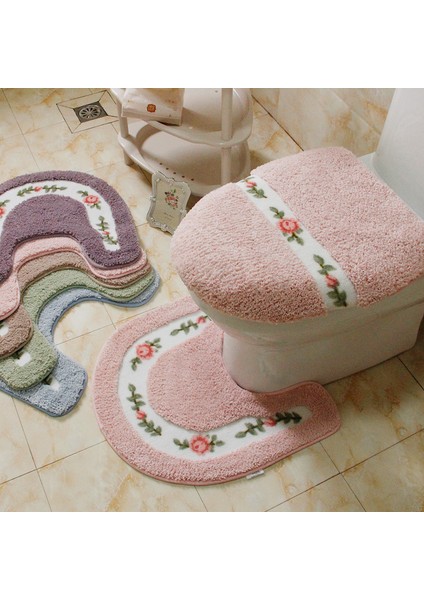 1 Adet Oval Deve Halı 50X50CM Pastoral Stil Tuvalet Halısı Çiçek Desenli Banyo Paspas Seti U Şekli Tuvalet Halıları Zemin Dekor Banyo Paspas Seti Fiber Tuvalet Kapağı Kapağı (Yurt Dışından) fırsatları
