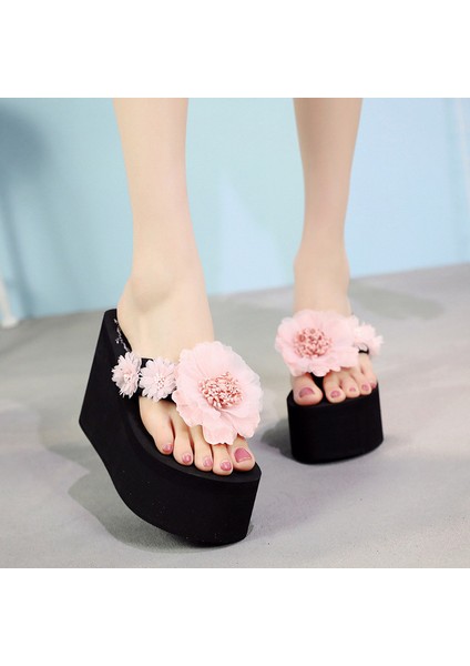 Çiçek Pembe 11CM 36 (Taban 23CM) Yaz Yeni Kore Tarzı Moda 11 cm Süper Yüksek Topuklu Takozlar Platform Kesme Kadın Parmak Arası Terlik Bayanlar Plaj Terlik (Yurt Dışından)