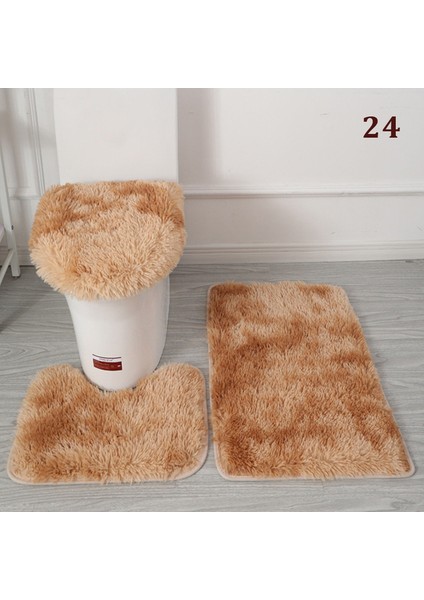 Derin Mavi Peluş Banyo Paspas Kapağı Kaymaz Banyo Halısı ve Banyo Kapağı Yumuşak Peluş Duş Halısı Banyo Kaymaz Mat 3 Takım (Yurt Dışından)