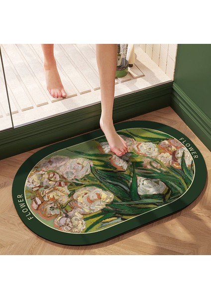 Rosebay 001 400MMX600MM Süper Emici Banyo Paspas Çabuk Kuruyan Banyo Halısı Kaymaz Giriş Paspas Yağlıboya Tuvalet Halı Lüks Ev Dekor (Yurt Dışından)