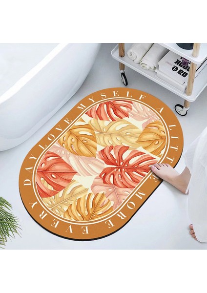 OQ45YD 40X60CM Banyo Paspası Yapraklar Çiçek Baskılı Kaymaz Süper Emici Çabuk Kuruyan Banyo Halısı Zemin Halısı Kolay Temizlenebilir Ev Alfombra Baño (Yurt Dışından)