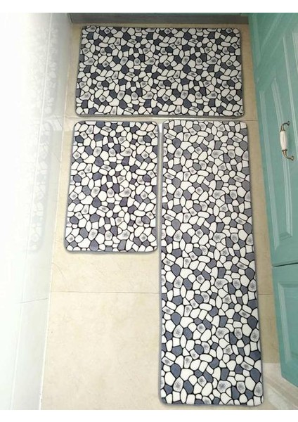 Gri 40X60 50X80 40X120CM Kalınlaşmak Banyo Banyo Paspasları Halı Seti Taşlar Baskılı Tuvalet Zemin Halı Paspas Duş Odası Küvet Yan Kaymaz 3 Boyutları (Yurt Dışından)