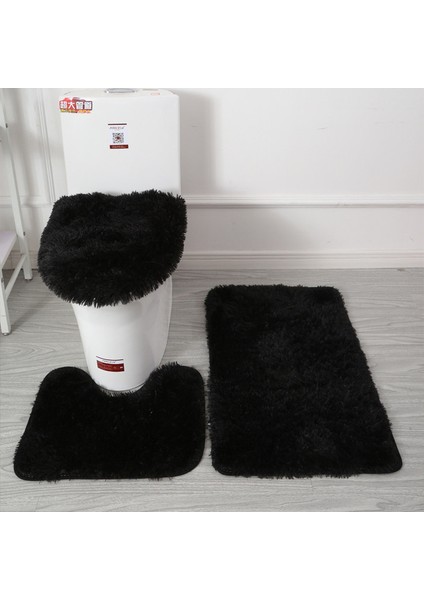 Siyah 5 3 Adet/takım Banyo Paspas Banyo Halısı Yumuşak Peluş Kabarık U Şekilli Su Emme Kaymaz Halı Tuvalet Kapağı Kapak Ev Paspaslar Kilimler (Yurt Dışından)
